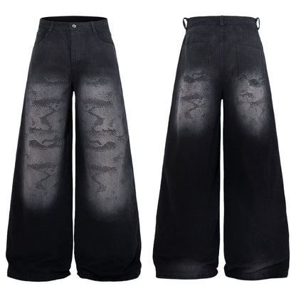 Retro Street Style Loose Wide-Leg Denim Jeans