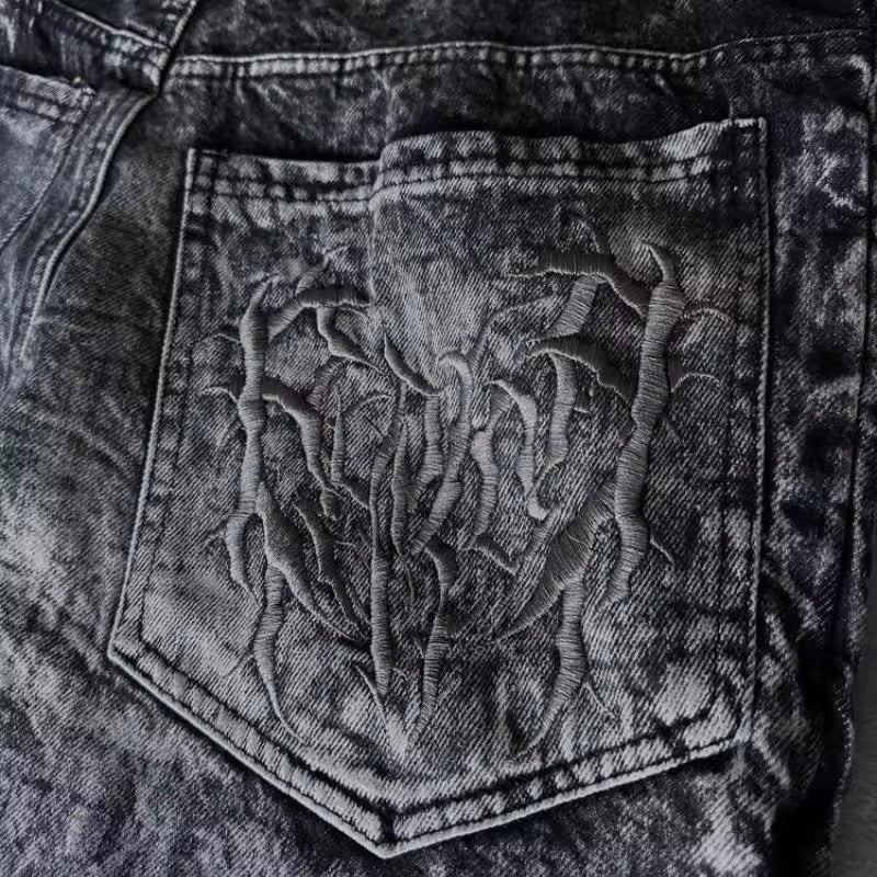 Retro Distressed Patchwork Wide-Leg Jeans