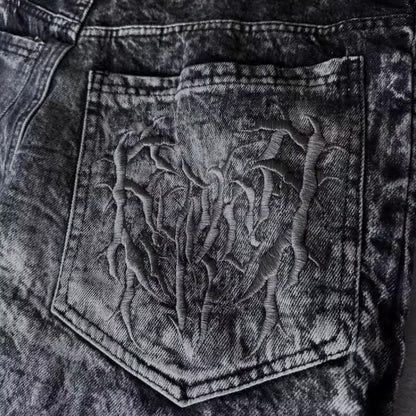Retro Distressed Patchwork Wide-Leg Jeans
