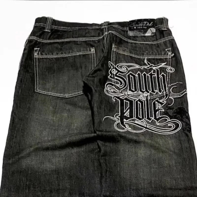 Vintage Washed Loose Fit Embroidered Denim Jeans