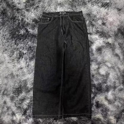 Vintage Washed Loose Fit Embroidered Denim Jeans